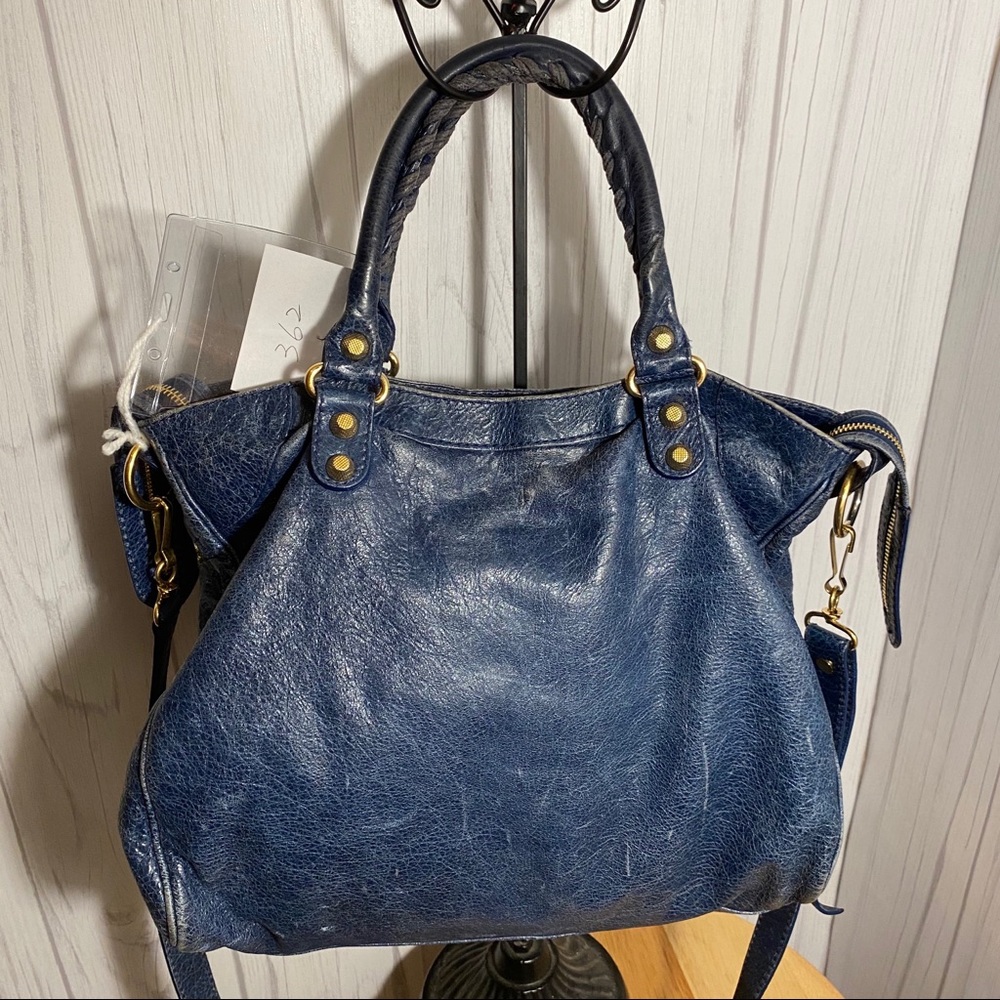 Balenciaga Blue Lambskin Gold Hardware City Bag Lg - Picture 4 of 9